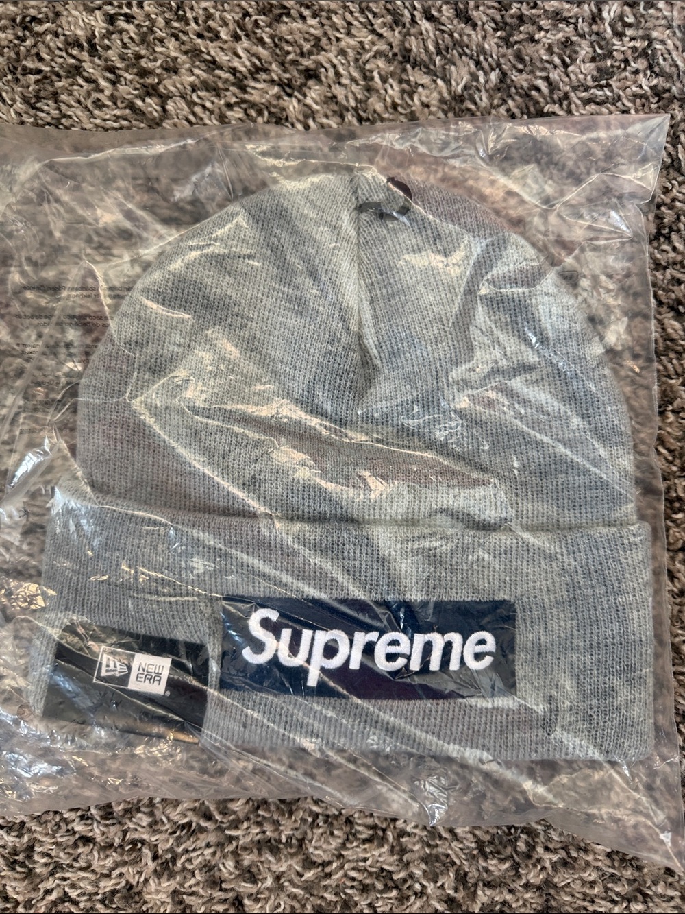Supreme Gray Crewneck Ribbed Beanie with White Logo